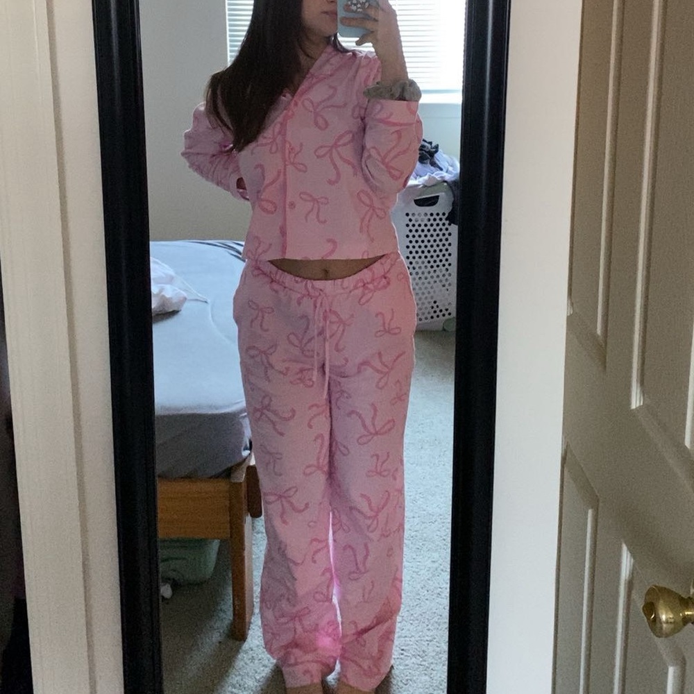 Pink Bow Print Pajama Set